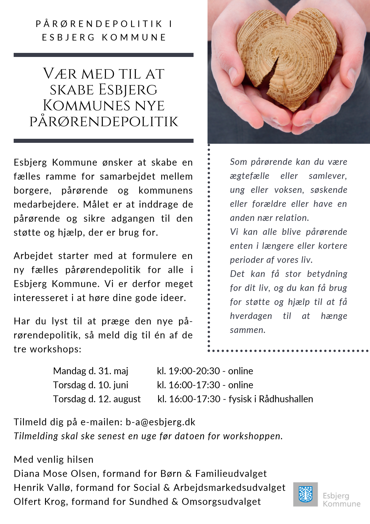 Workshops Pårørendepolitik i Esbjerg Kommune Invitation 1